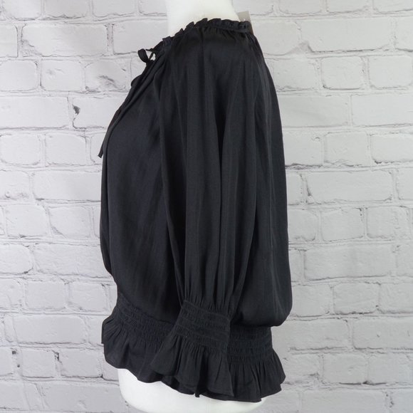 ANN TAYLOR Smocked Waist Tie-Neck Blouse - Picture 3 of 8